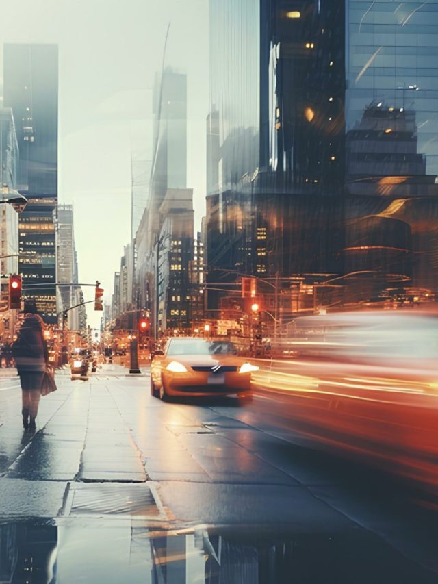 Blurred traffic in Chicago streets