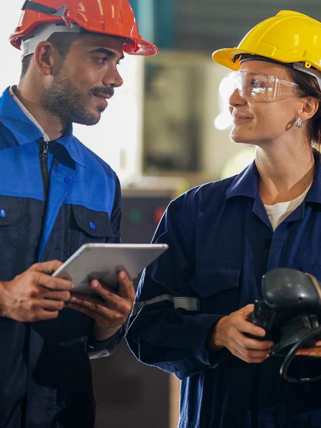 Two engineers discussing a project